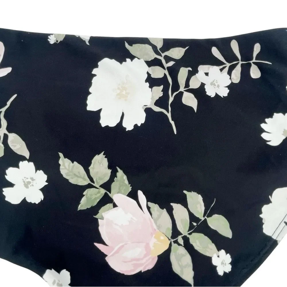 NWT Janela Bay Havana Black Floral Mid Rise Swim Bottoms Size XS Full Coverage